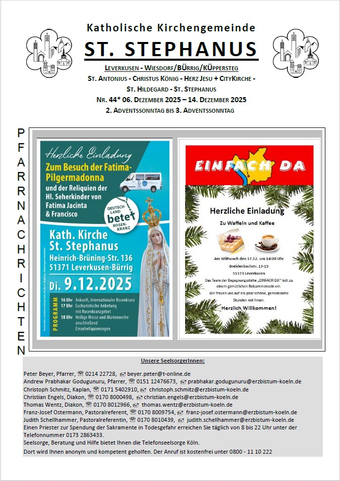 Titel Pfarrnachrichten 06.12.2025 - 14.12.2025