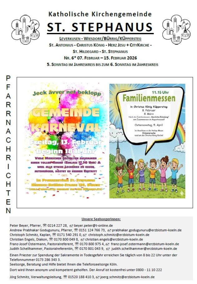 Titel Pfarrnachrichten 07.02.2026 - 15.02.2026