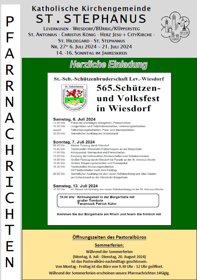 Titel Pfarrnachrichten Stephanus 06-07-2024-21-07-2024